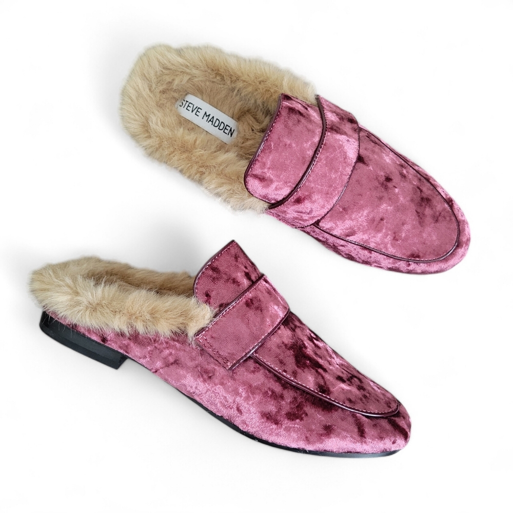 Steve Madden Kaden Mauve Velvet Fur Mules / Loafers - size 7